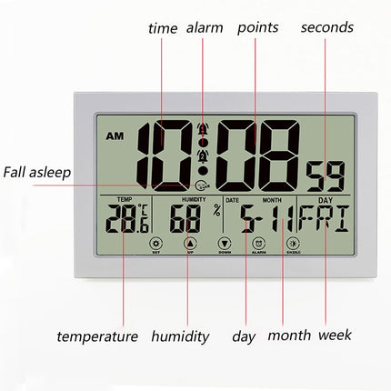 Auto Set Digital Wall Clock Battery Operated,Desk Clocks with Temperature,Humidity ， Display Digital Calendar Alarm Clock for Elderly,Bedroom,Office,black，G165466 white.
