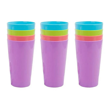 Plastic Cup for Kids Reusable 12 Pcs, Colorful Kids Drinking Cups, Stackable Plastic Tumblers, Unbreakable Glass for Kids, Party Supplies, Dishwasher Safe , 9oz, by Tutuviw 17.5oz.