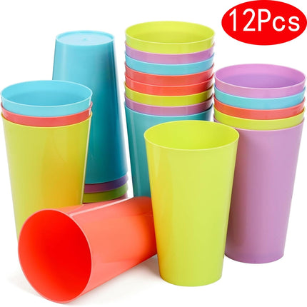 Plastic Cup for Kids Reusable 12 Pcs, Colorful Kids Drinking Cups, Stackable Plastic Tumblers, Unbreakable Glass for Kids, Party Supplies, Dishwasher Safe , 9oz, by Tutuviw 9oz.