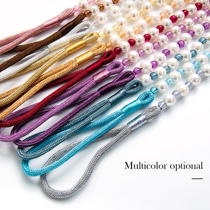 Visland 2 Pack Acrylic Pearl Curtain Tie Backs Curtain Hooks, Elegant Beads Curtain Rope Straps, Decorative Holdbacks Curtain Holders, 29in Lake Blue.
