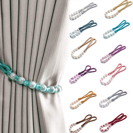 Visland 2 Pack Acrylic Pearl Curtain Tie Backs Curtain Hooks, Elegant Beads Curtain Rope Straps, Decorative Holdbacks Curtain Holders, 29in Light Purple.