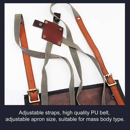 Brown B Chef Apron For Men Women Waterproof Leather Apron With Pockets Cross-Back Straps For Kitchen Bbq Cooking Barber Barista Apron Handworking.