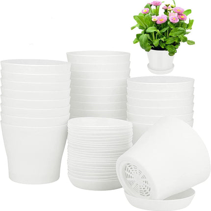 Pots for Plants, 8 Pack 4.8 inch Plastic Planters with Multiple Drainage Holes and Trays - Plant Pots for All Home Garden Flowers Succulents (White) 4.8inch-White.
