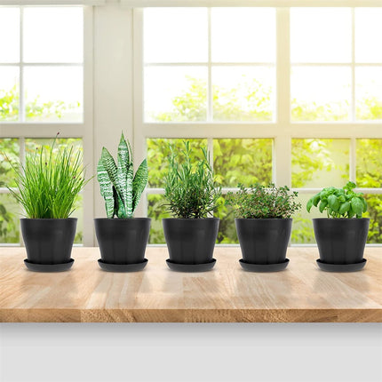 Pots for Plants, 8 Pack 4.8 inch Plastic Planters with Multiple Drainage Holes and Trays - Plant Pots for All Home Garden Flowers Succulents (White) 4inch-Black1.