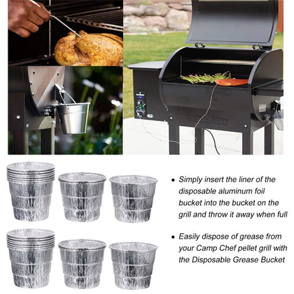 Grill Bucket for Grease, Grease Bucket with 12 Pcs Drip Grease Liners, Grill Smoker Bucket, for Camp Chef, for Traeger 20/22/34 Series, Pit Boss, Pellet Oklahoma Joe Rec Tec.
