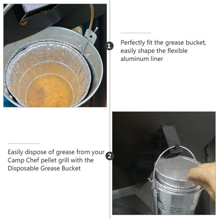 Grill Bucket for Grease, Grease Bucket with 12 Pcs Drip Grease Liners, Grill Smoker Bucket, for Camp Chef, for Traeger 20/22/34 Series, Pit Boss, Pellet Oklahoma Joe Rec Tec.