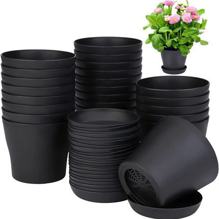 Pots for Plants, 8 Pack 4 inch Plastic Planters with Multiple Drainage Holes and Trays - Plant Pots for All Home Garden Flowers Succulents (White) 4inch-Black.