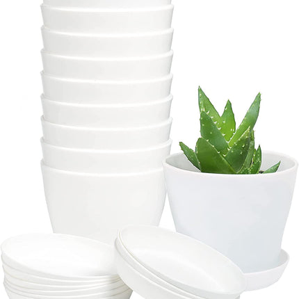 Pots for Plants, 8 Pack 4 inch Plastic Planters with Multiple Drainage Holes and Trays - Plant Pots for All Home Garden Flowers Succulents (White) 4.8inch-White.