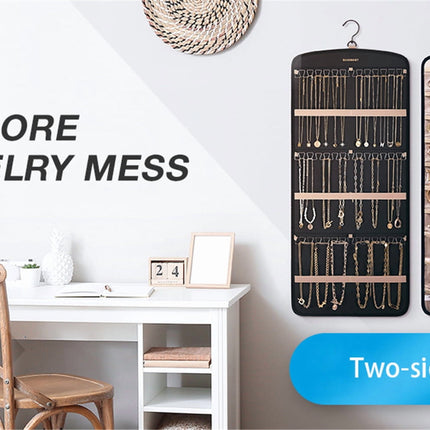 Hanging Jewelry Organizer Necklace Holder Anti-tangle Earrings Rings Hanger with 20 Jewelry Bags Travel Storage Roll with Pockets Hang on Closet, Wall, Door,1 Piece, Large, Black.