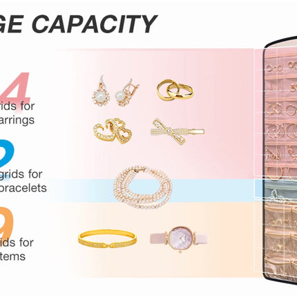 Hanging Jewelry Organizer Necklace Holder Anti-tangle Earrings Rings Hanger with 20 Jewelry Bags Travel Storage Roll with Pockets Hang on Closet, Wall, Door,1 Piece, Large, Black.