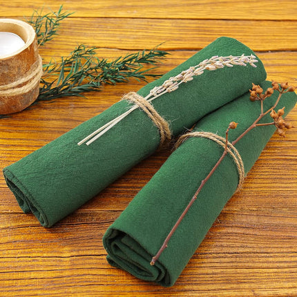 Holzlrgus Cotton Linen Napkins Bulk 17"x17" Stonewashed Cloth Dinner Napkins Rustic Thick Table Napkins for Fall Thanksgiving Christmas Party Wedding Decoration (Set of 4, Sage) Emerald Green.