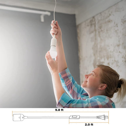 Plug in Hanging Light Kit, Retro Hanging Lights with Plug in Cord, E26 E27 Industrial Pendant Light Fixture, 5.9 FT Cord with On/Off Switch Hanging Lamp for Living Room Bedroom 2 Pack White.