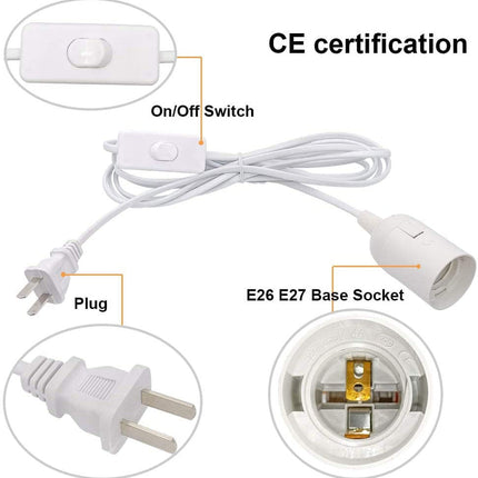Plug in Hanging Light Kit, Retro Hanging Lights with Plug in Cord, E26 E27 Industrial Pendant Light Fixture, 5.9 FT Cord with On/Off Switch Hanging Lamp for Living Room Bedroom 2 Pack White.