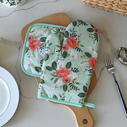 4 Pack Oven Mitts and Pot Holders Set, Heat Resistant Fabric Bake Pot Holders Gloves, Yellow Floral.