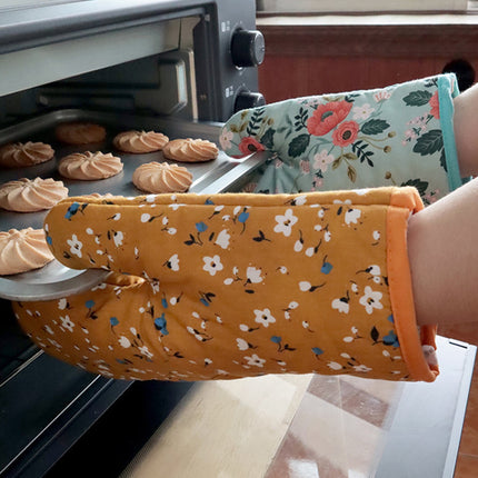 4 Pack Oven Mitts and Pot Holders Set, Heat Resistant Fabric Bake Pot Holders Gloves, Yellow Floral.