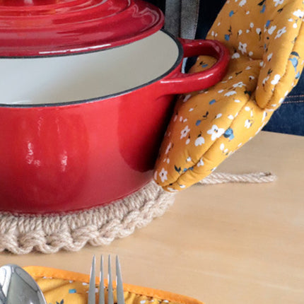 4 Pack Oven Mitts and Pot Holders Set, Heat Resistant Fabric Bake Pot Holders Gloves, Yellow Floral.
