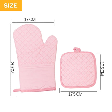 Oven Mitts and Pot Holders for Kitchen Heat Resistant - 4pcs Cotton Oven Gloves & Hot Pads with Non-Slip Silicone Grip Long Arm - Pink.