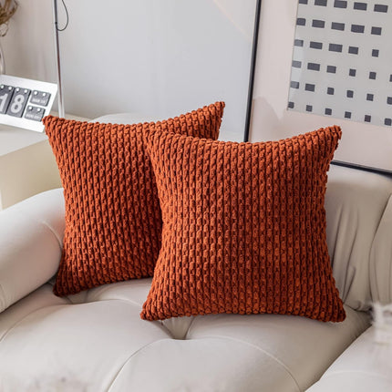 Holzlrgus Fall Set of 2 Striped Textured Velvet Corduroy Decorative Europe Sham Seasonal Autumn Throw Pillow Cushion Cover for Couch, (60x60 cm, 24inch) 22 x 22-Inch Burnt Brick.