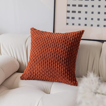 Holzlrgus Fall Set of 2 Striped Textured Velvet Corduroy Decorative Europe Sham Seasonal Autumn Throw Pillow Cushion Cover for Couch, (60x60 cm, 24inch) 22 x 22-Inch Burnt Brick.