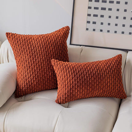 Holzlrgus Fall Set of 2 Striped Textured Velvet Corduroy Decorative Europe Sham Seasonal Autumn Throw Pillow Cushion Cover for Couch, (60x60 cm, 24inch) 22 x 22-Inch Burnt Brick.