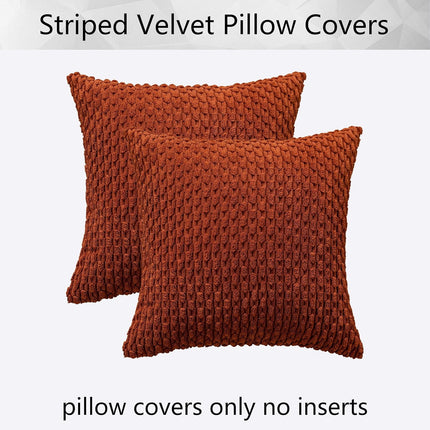 Holzlrgus Fall Set of 2 Striped Textured Velvet Corduroy Decorative Europe Sham Seasonal Autumn Throw Pillow Cushion Cover for Couch, (60x60 cm, 24inch) 22 x 22-Inch Burnt Brick.
