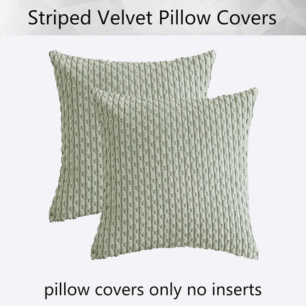 Holzlrgus Fall Set of 2 Striped Textured Velvet Corduroy Decorative Europe Sham Seasonal Autumn Throw Pillow Cushion Cover for Couch, (60x60 cm, 24inch), Burnt Brick 20 x 20-Inch Cream.
