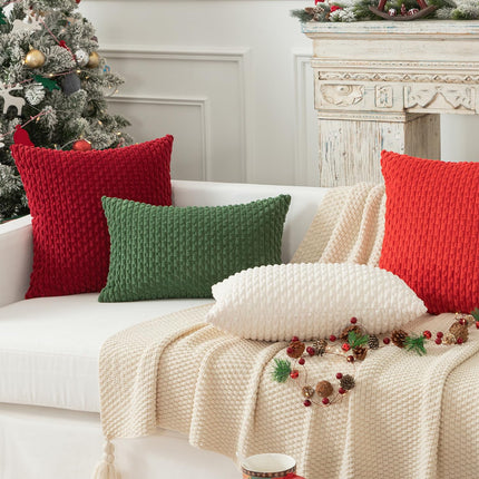 Holzlrgus Fall Set of 2 Striped Textured Velvet Corduroy Decorative Europe Sham Seasonal Autumn Throw Pillow Cushion Cover for Couch, (60x60 cm, 24inch), Burnt Brick 22 x 22-Inch Cream.
