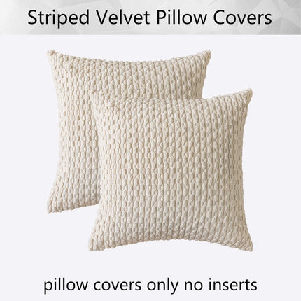 Holzlrgus Fall Set of 2 Striped Textured Velvet Corduroy Decorative Europe Sham Seasonal Autumn Throw Pillow Cushion Cover for Couch, (60x60 cm, 24inch), Burnt Brick 22 x 22-Inch Cream.