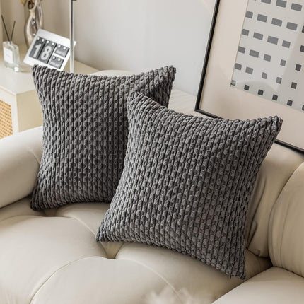 Holzlrgus Fall Set of 2 Striped Textured Velvet Corduroy Decorative Europe Sham Seasonal Autumn Throw Pillow Cushion Cover for Couch, (60x60 cm, 24inch), Burnt Brick 22 x 22-Inch Dark Grey.