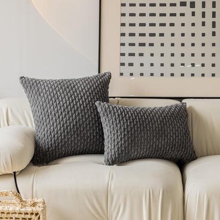 Holzlrgus Fall Set of 2 Striped Textured Velvet Corduroy Decorative Europe Sham Seasonal Autumn Throw Pillow Cushion Cover for Couch, (60x60 cm, 24inch), Burnt Brick 22 x 22-Inch Dark Grey.