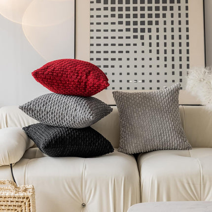 Holzlrgus Fall Set of 2 Striped Textured Velvet Corduroy Decorative Europe Sham Seasonal Autumn Throw Pillow Cushion Cover for Couch, (60x60 cm, 24inch), Burnt Brick 22 x 22-Inch Dark Grey.