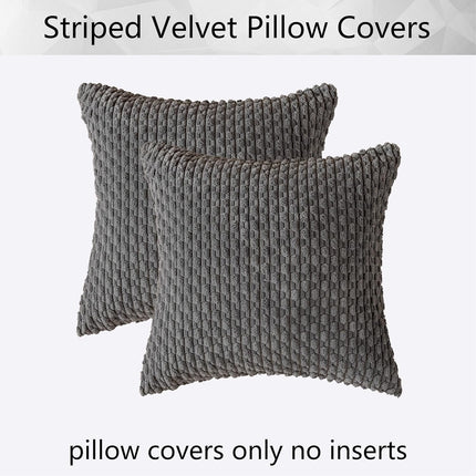 Holzlrgus Fall Set of 2 Striped Textured Velvet Corduroy Decorative Europe Sham Seasonal Autumn Throw Pillow Cushion Cover for Couch, (60x60 cm, 24inch), Burnt Brick 22 x 22-Inch Dark Grey.