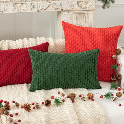 Holzlrgus Fall Set of 2 Striped Textured Velvet Corduroy Decorative Europe Sham Seasonal Autumn Throw Pillow Cushion Cover for Couch, (60x60 cm, 24inch), Burnt Brick 12 x 20-Inch Light Green.