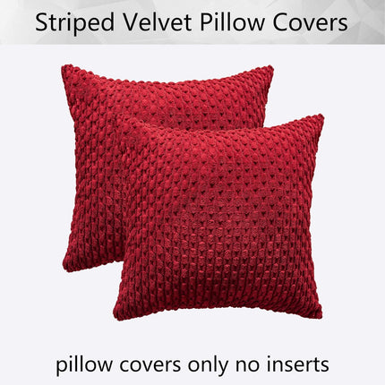 Holzlrgus Fall Set of 2 Striped Textured Velvet Corduroy Decorative Europe Sham Seasonal Autumn Throw Pillow Cushion Cover for Couch, (60x60 cm, 24inch), Burnt Brick 16 x 16-Inch Red.