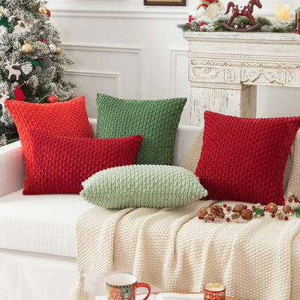 Holzlrgus Fall Set of 2 Striped Textured Velvet Corduroy Decorative Europe Sham Seasonal Autumn Throw Pillow Cushion Cover for Couch, (60x60 cm, 24inch), Burnt Brick 22 x 22-Inch Sage Green.