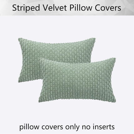 Holzlrgus Fall Set of 2 Striped Textured Velvet Corduroy Decorative Europe Sham Seasonal Autumn Throw Pillow Cushion Cover for Couch, (60x60 cm, 24inch), Burnt Brick 22 x 22-Inch Sage Green.