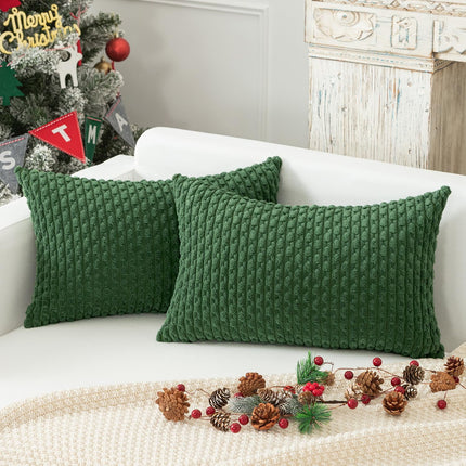 Holzlrgus Fall Set of 2 Striped Textured Velvet Corduroy Decorative Europe Sham Seasonal Autumn Throw Pillow Cushion Cover for Couch, (60x60 cm, 24inch), Burnt Brick 12 x 20-Inch Tan.