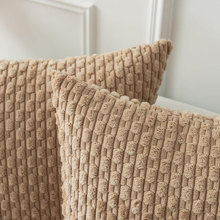Holzlrgus Fall Set of 2 Striped Textured Velvet Corduroy Decorative Europe Sham Seasonal Autumn Throw Pillow Cushion Cover for Couch, (60x60 cm, 24inch), Burnt Brick 22 x 22-Inch Tan.