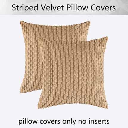 Holzlrgus Fall Set of 2 Striped Textured Velvet Corduroy Decorative Europe Sham Seasonal Autumn Throw Pillow Cushion Cover for Couch, (60x60 cm, 24inch), Burnt Brick 22 x 22-Inch Tan.