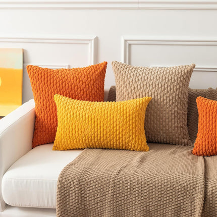 Holzlrgus Fall Set of 2 Striped Textured Velvet Corduroy Decorative Europe Sham Seasonal Autumn Throw Pillow Cushion Cover for Couch, (60x60 cm, 24inch), Burnt Brick 22 x 22-Inch Tan.