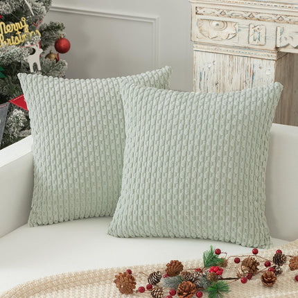 Holzlrgus Fall Set of 2 Striped Textured Velvet Corduroy Decorative Europe Sham Seasonal Autumn Throw Pillow Cushion Cover for Couch, (60x60 cm, 24inch), Burnt Brick 20 x 20-Inch Yellow.