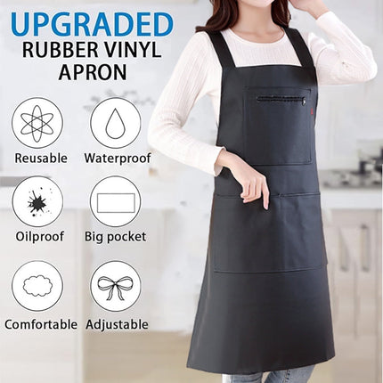 Waterproof Rubber Vinyl Apron - Heavy Duty Model - Stay Dry - Industrial Chemical Resistant Plastic - Leather Apron for Kitchen, Cooking, Dishwashing, Dog Grooming - Black.