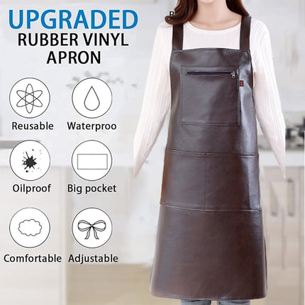 Waterproof Rubber Vinyl Apron - Heavy Duty Model - Stay Dry - Industrial Chemical Resistant Plastic - Leather Apron for Kitchen, Cooking, Dishwashing, Dog Grooming - Black Coffee.