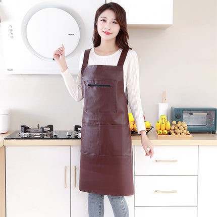Waterproof Rubber Vinyl Apron - Heavy Duty Model - Stay Dry - Industrial Chemical Resistant Plastic - Leather Apron for Kitchen, Cooking, Dishwashing, Dog Grooming - Black Dark Red.