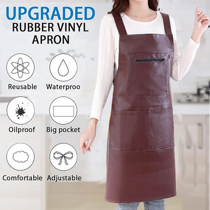 Waterproof Rubber Vinyl Apron - Heavy Duty Model - Stay Dry - Industrial Chemical Resistant Plastic - Leather Apron for Kitchen, Cooking, Dishwashing, Dog Grooming - Black Dark Red.
