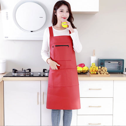 Waterproof Rubber Vinyl Apron - Heavy Duty Model - Stay Dry - Industrial Chemical Resistant Plastic - Leather Apron for Kitchen, Cooking, Dishwashing, Dog Grooming - Black Red.