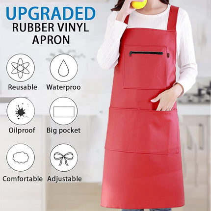Waterproof Rubber Vinyl Apron - Heavy Duty Model - Stay Dry - Industrial Chemical Resistant Plastic - Leather Apron for Kitchen, Cooking, Dishwashing, Dog Grooming - Black Red.