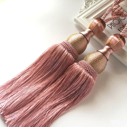 Bosisa 2pcs Large Tie Backs Ball Tassel Curtain Rope Tieback,Gold Pink.