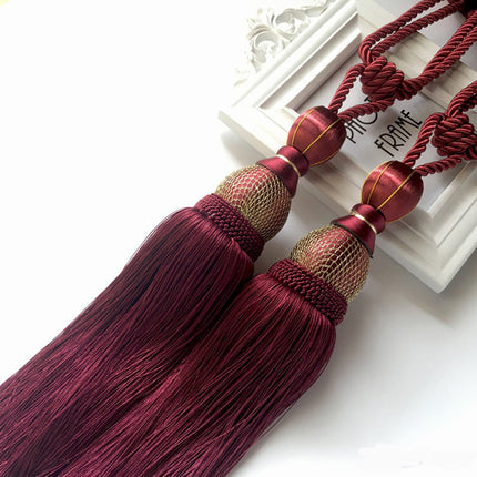 Bosisa 2pcs Large Tie Backs Ball Tassel Curtain Rope Tieback,Gold Red.