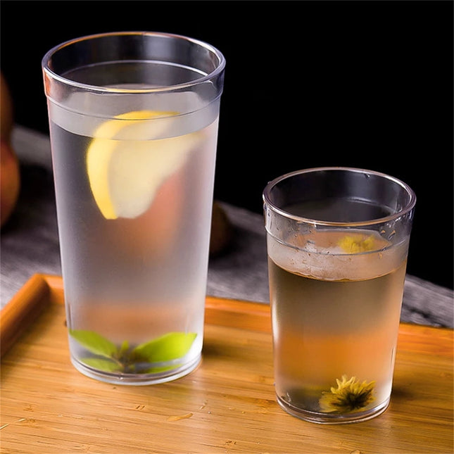 12oz Tumbler Beverage Cups, Clear Plastic Cup, Stackable Drinking Cups, Drink Tumblers for Hotel Cafe, Party & Catering Supplies, Restaurant Grade Cups, Clear, Set of 8 8oz.